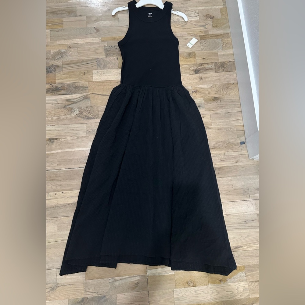aerie Black Ribbed Tank Maxi Dress with Flowing Skirt